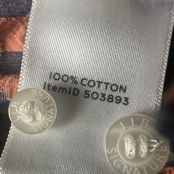 LL BEAN SIGNATURE Slim Fit Men’s Blue Orange Checkered Button Up Sz Large Shirt - Picture 7 of 12